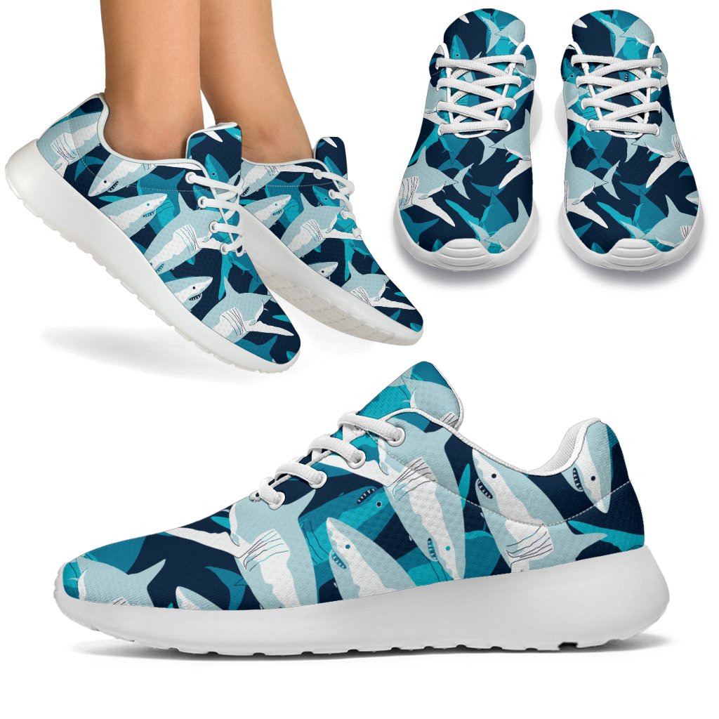 Shark Design Print Sport Sneakers White