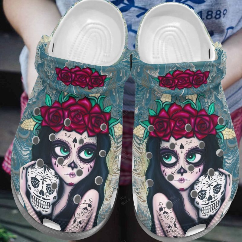 Beautiful Girl Flower Sugar Skull Mexican Shoes Clog Gifts For Women Girl Daughter