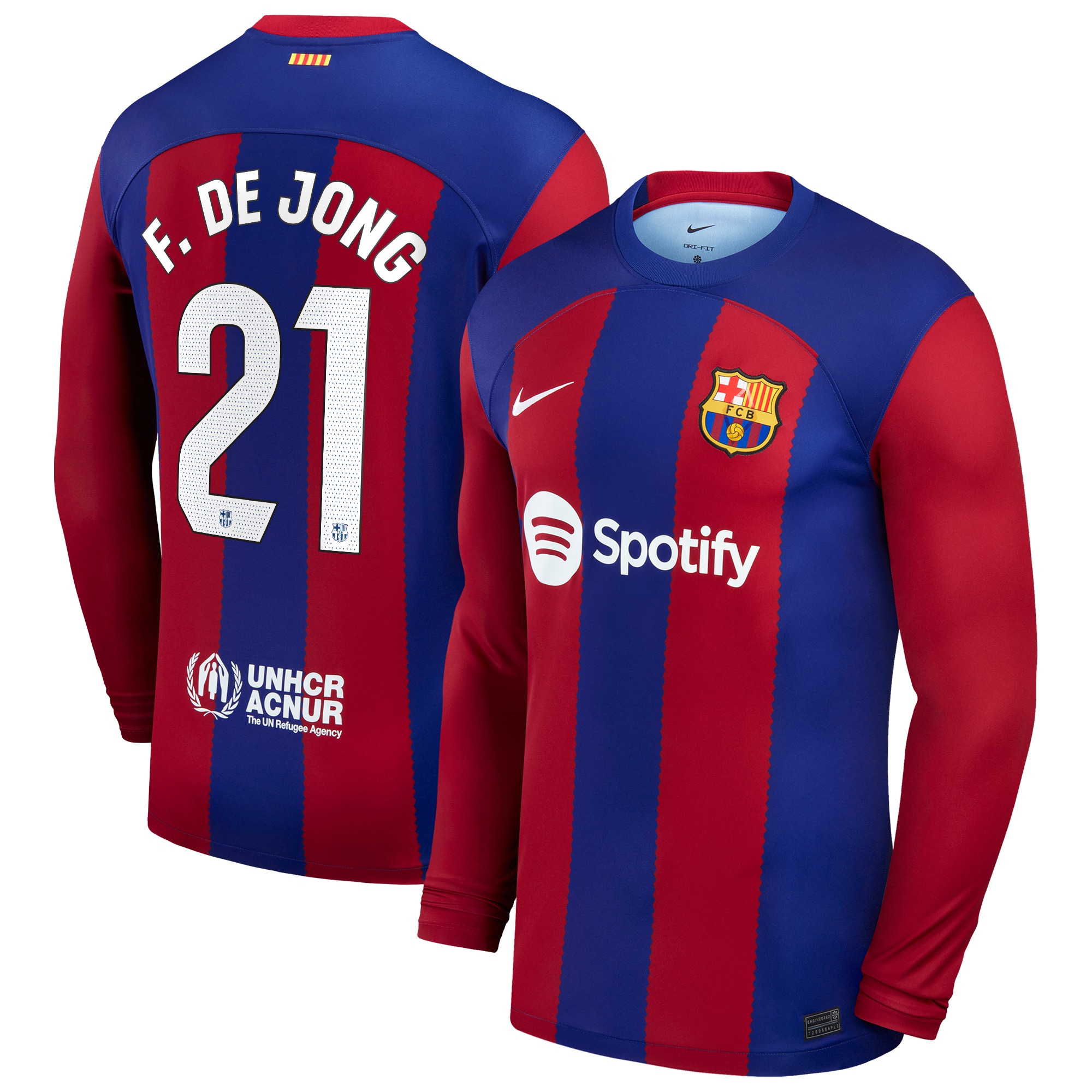 Frenkie de Jong Barcelona 2023/24 Home Replica Long Sleeve Jersey – Royal