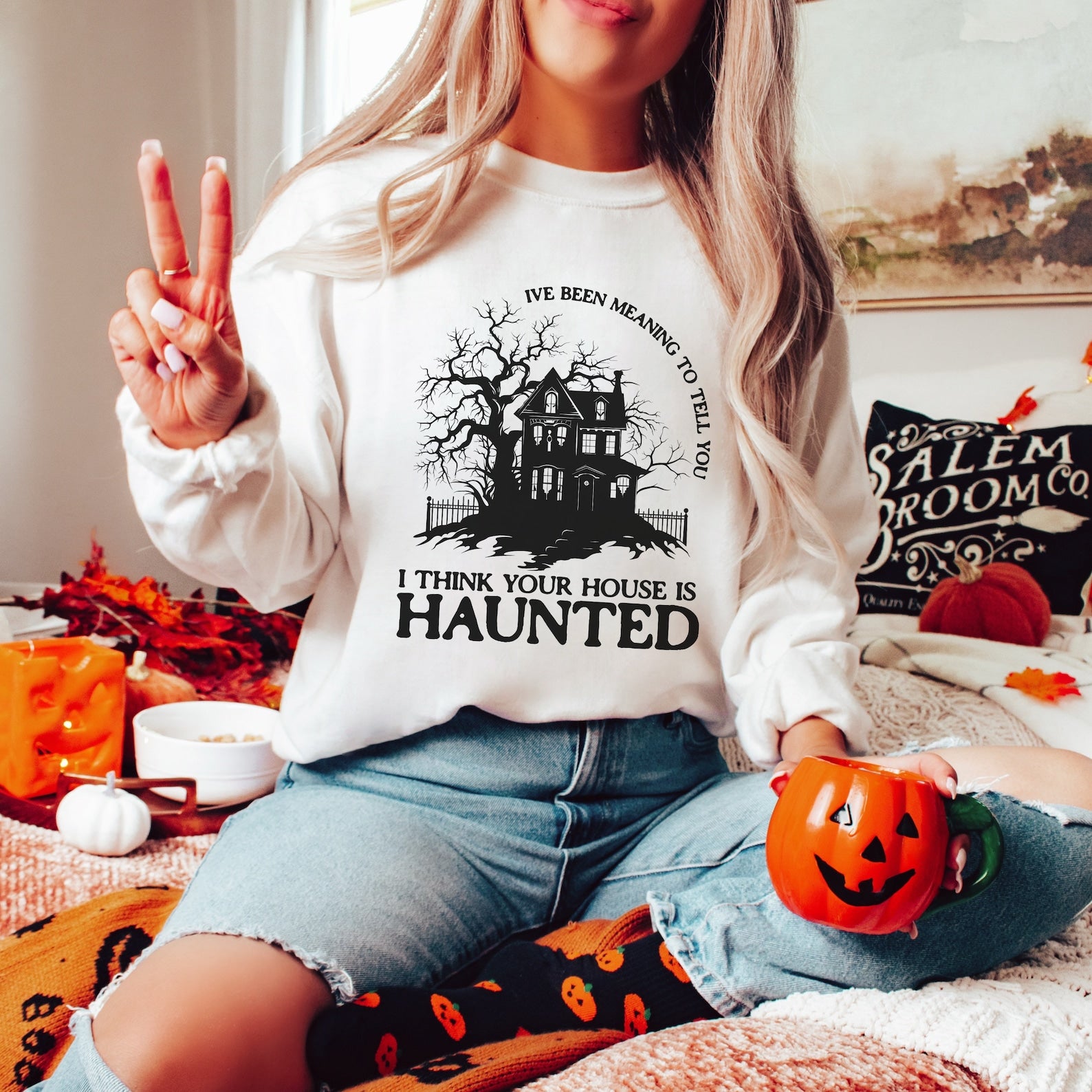 Haunted House Ghost Sweatshirt 2D Crewneck Sweatshirt All Over Print Sweatshirt For Women Sweatshirt For Men Sws4005