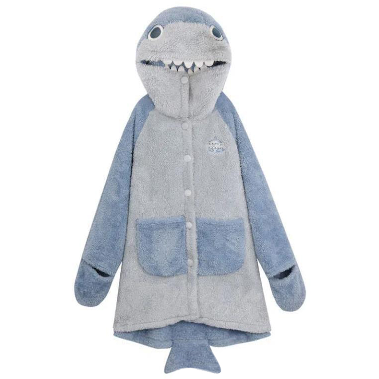 Winter Women’s Pajamas Cute Funny Shark Pajamas Two-piece Coral Velvet Plush Long Home Clothes Suit Nightgown alx