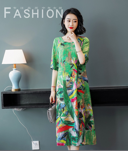 2020 Women Summer Silk Dress Elegant Vintage Floral clothes Dress Boho Beach Ladies Dresses Midi Vestidos De Verano KJ4817 alx