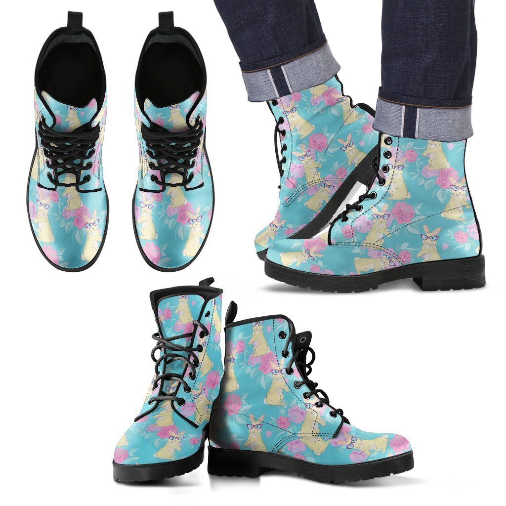 Bunny Rabbit Print Pattern Men Women Leather Boots Fashion Boots Custom Shoes