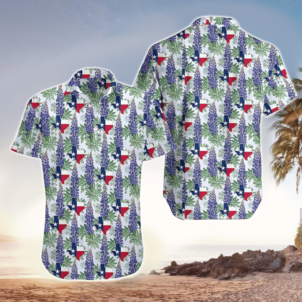 Bluebonnet Texas Map Flag Pattern Hawaii Shirt Aloha Ha30827