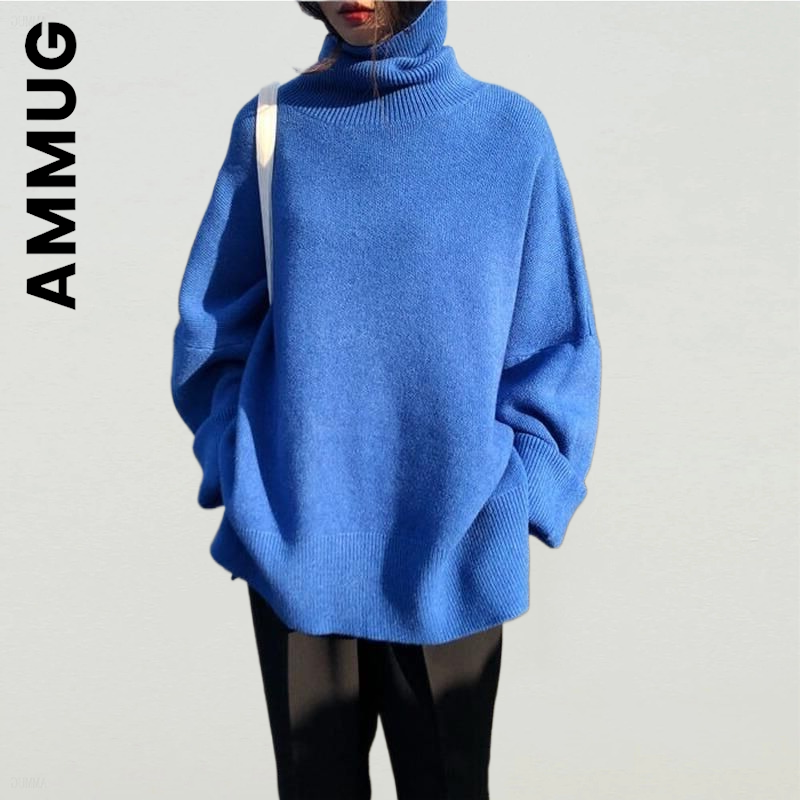 Ammug Turtleneck Women Sweater Knitted New Streetwear Harajuku Knit Sweater Korean Chic Sweaters Ladies Casual Simple Tops alx