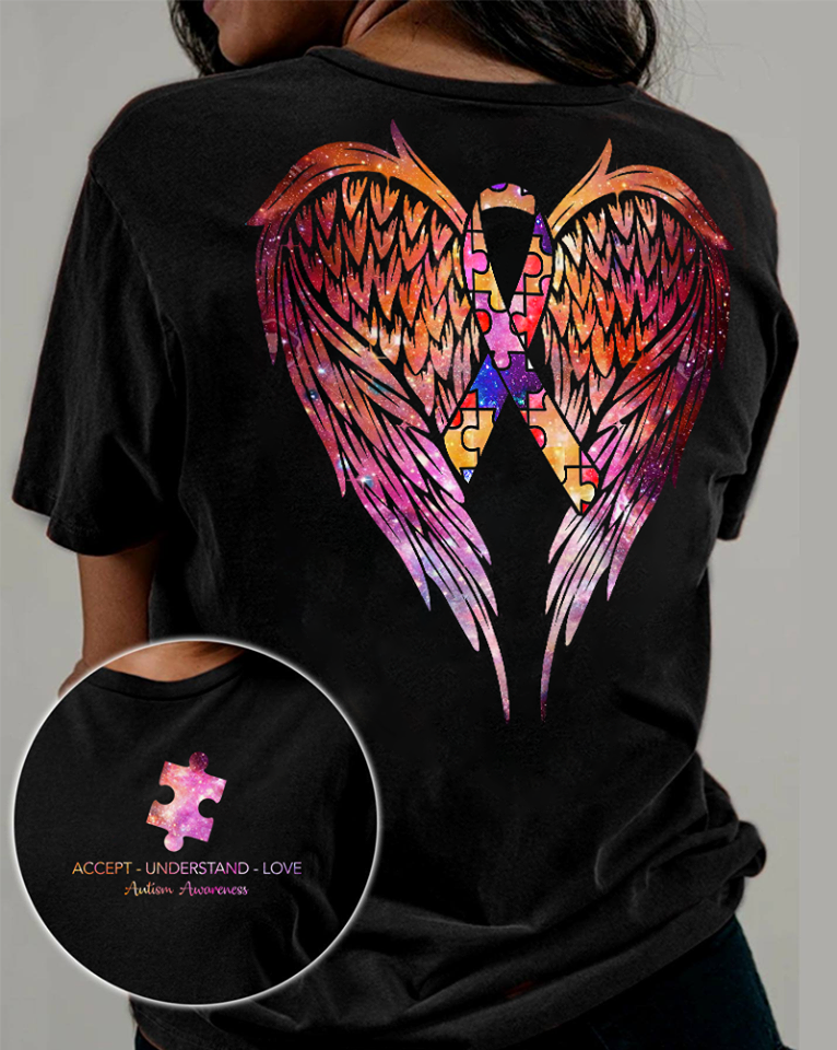 Accept Understand Love Autism Awareness Angel Wings Standard 2 Sides T-shirt