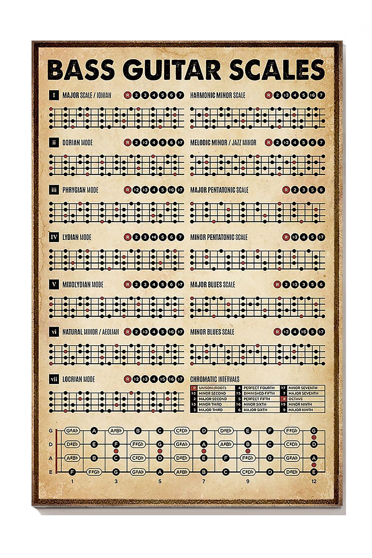 Bass Guitar Scales Musical Knowledge For Homeschool Home Decor Musician Canvas