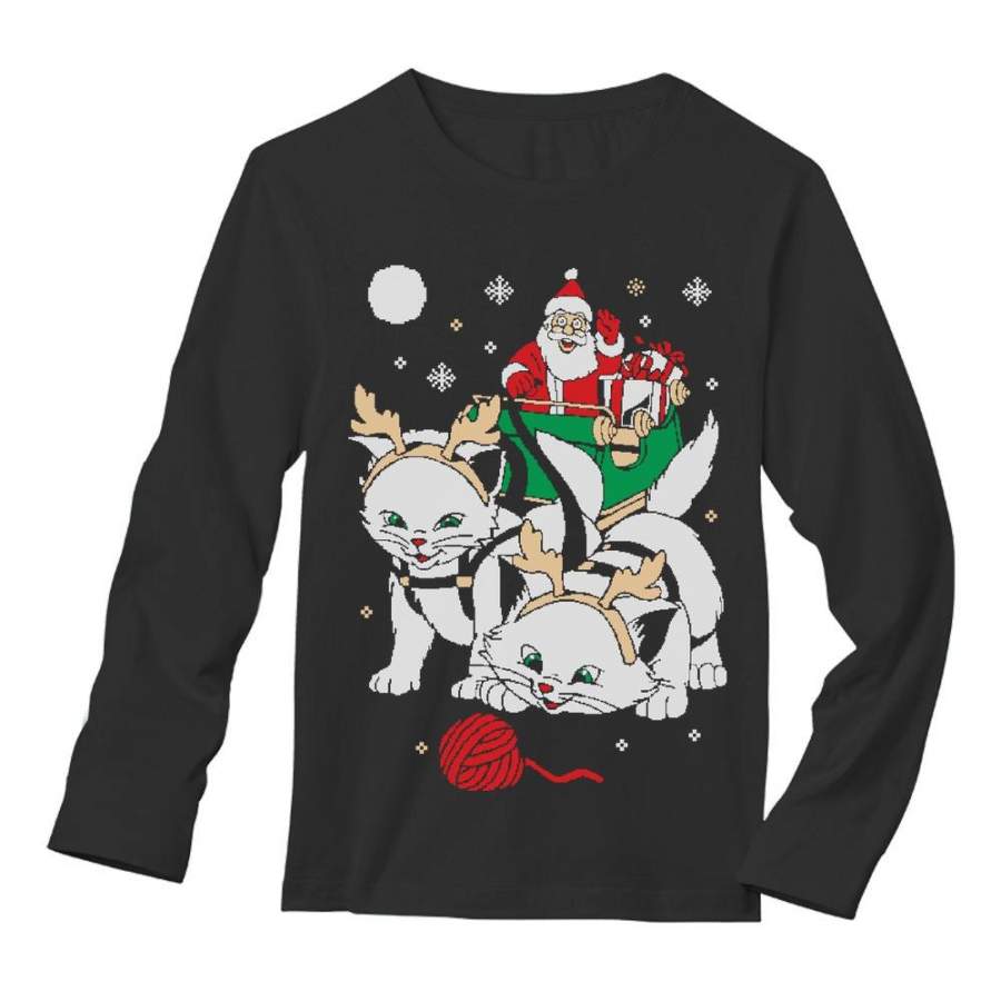 Cats Santa Ride Kittens Ugly Christmas Long Sleeve T-Shirt