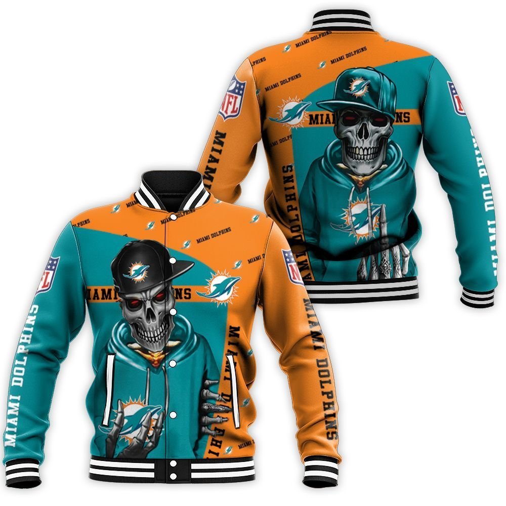 Dolphins Hip Hop Skull 3D Baseball Jacket