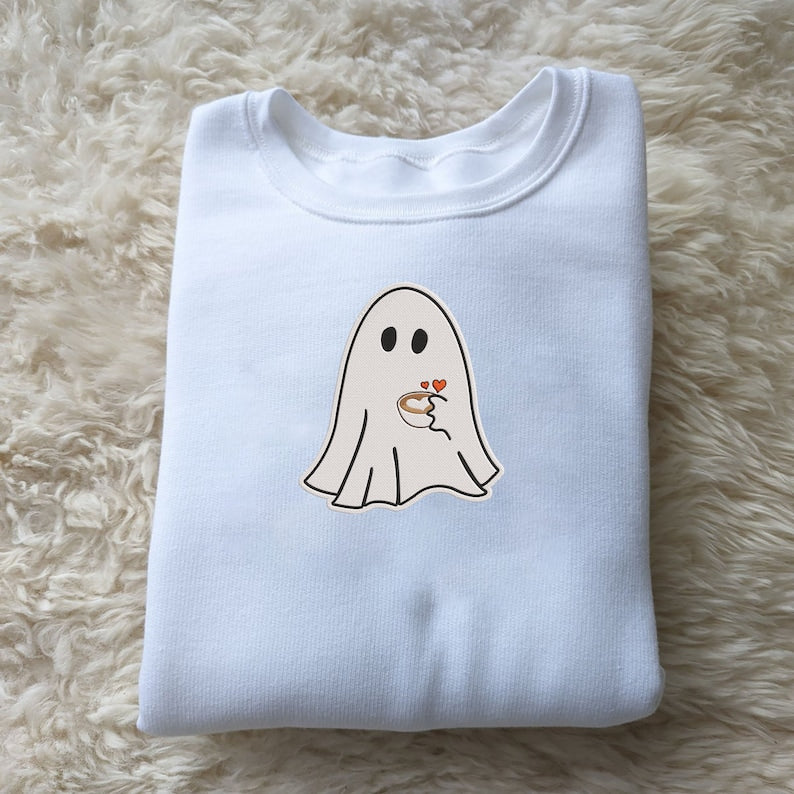 Ghost Coffee Halloween Embroidered Sweatshirt 2D Crewneck Sweatshirt All Over Print Sweatshirt For Women Sweatshirt For Men Sws4919