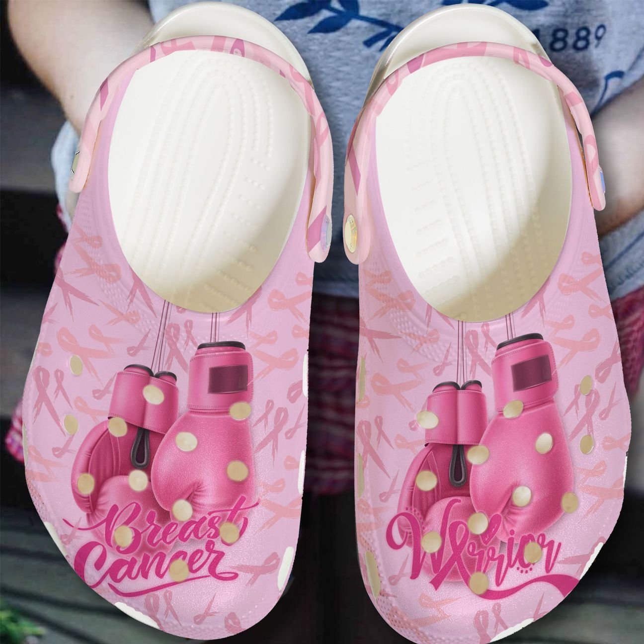 Breast Cancer Personalized Clog, Custom Name, Text, Color, Number Fashion Style For Women, Men, Kid, Print 3D Breast Cancer Warrior