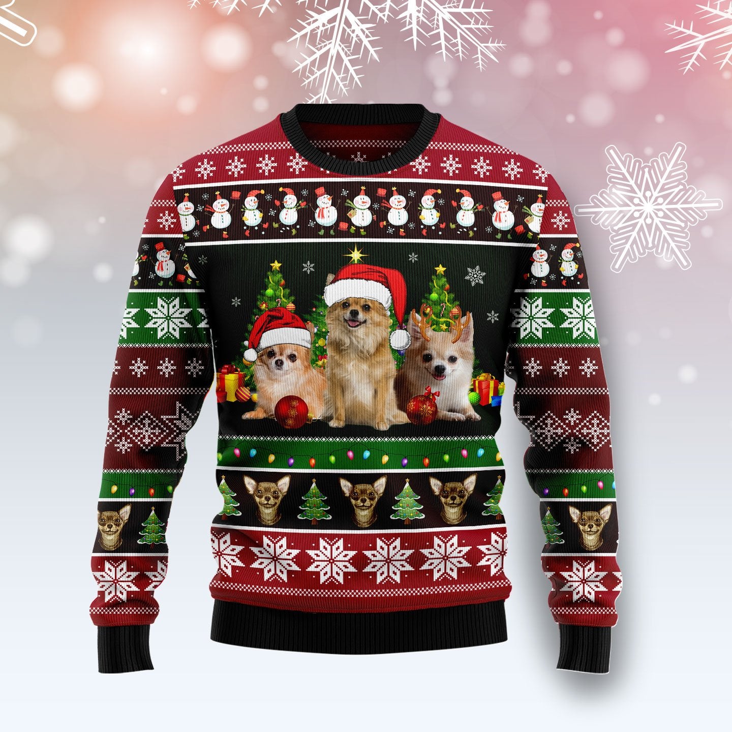 Chihuahua Group Beauty  Sweater, Ugly Christmas Sweater For Dog Lovers