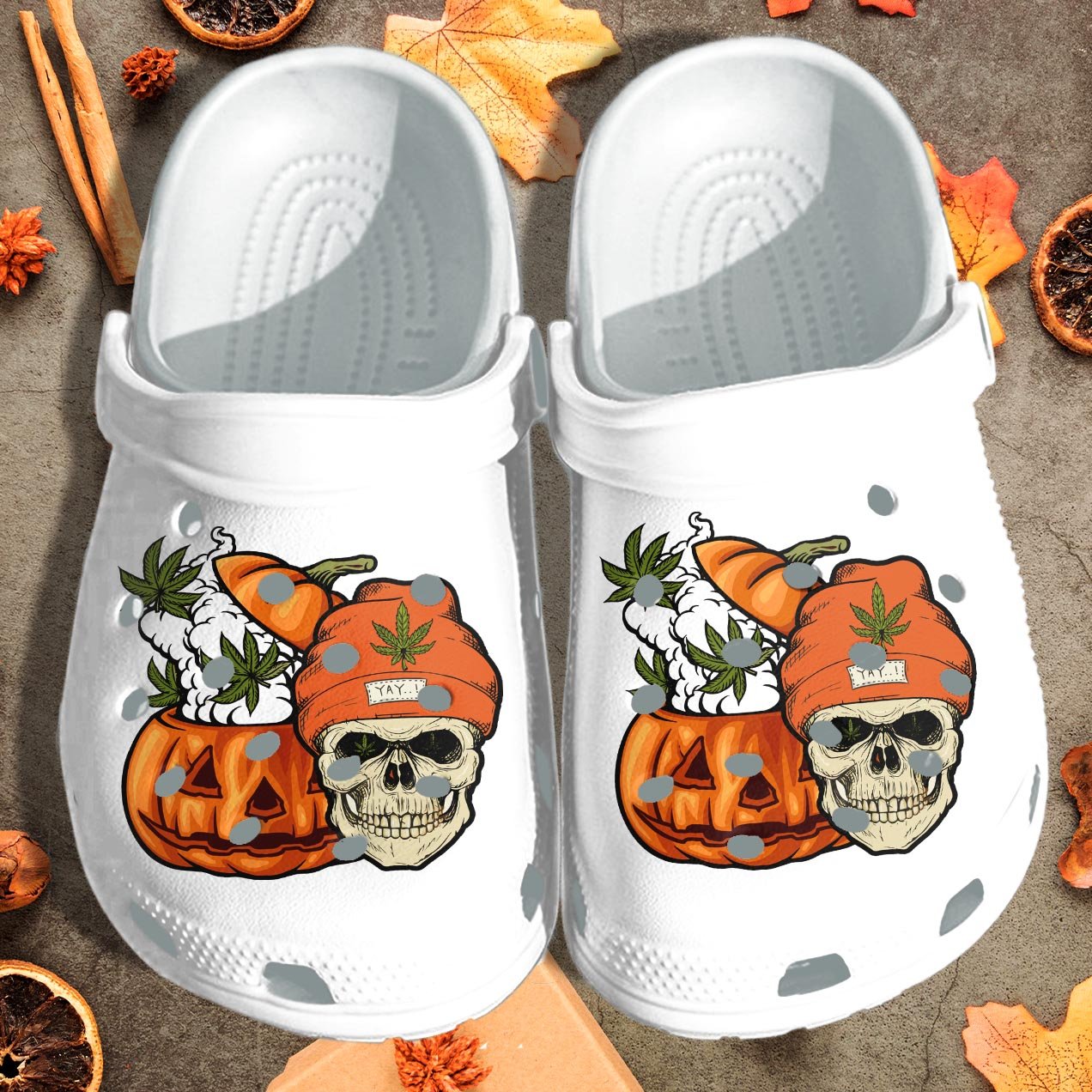 Pumpkin Weed Skull Tattoo Shoes Clog – Halloween Crocs Crocband Clog Birthday Gift For Man Woman