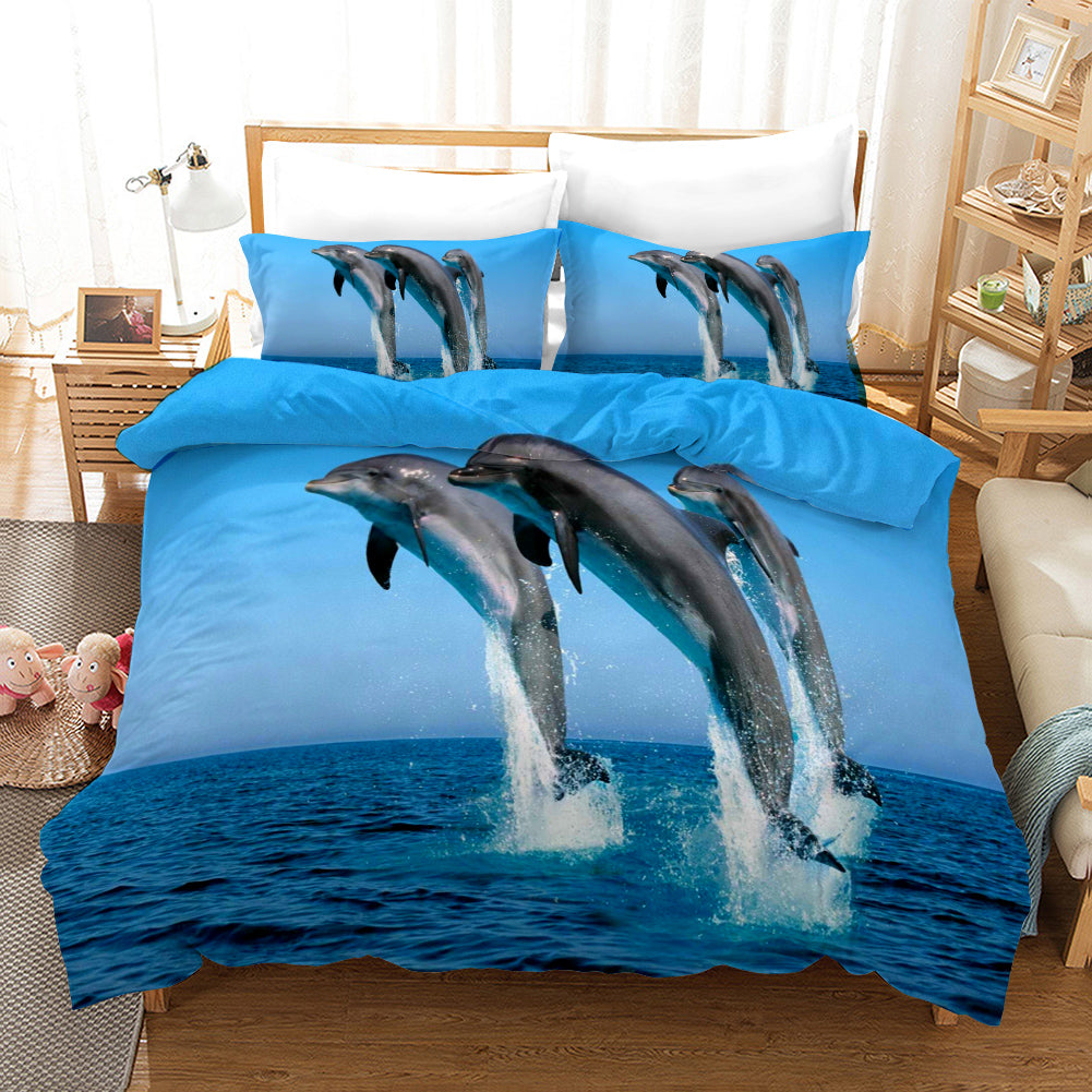 3D Blue Sky Sea Dolphin Quilt Cover Set Bedding Set Pillowcases 8