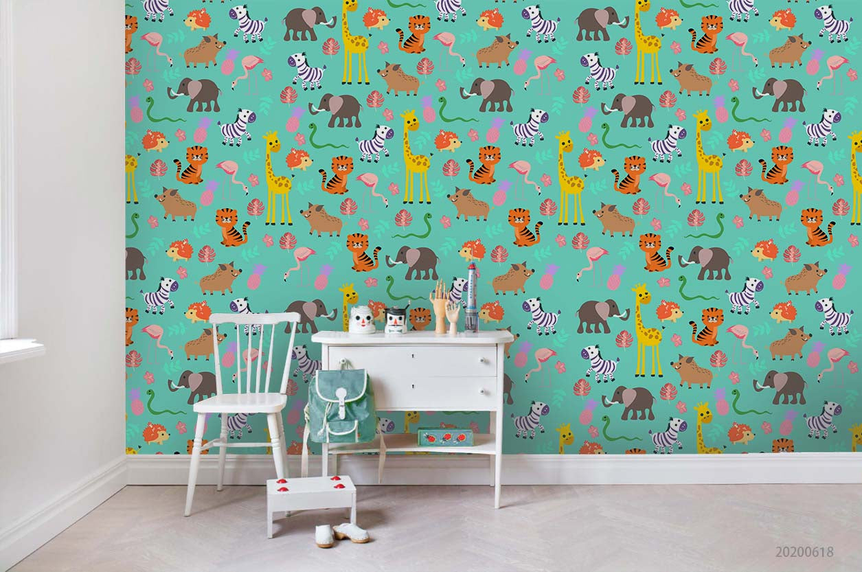 3D Cartoon Animal Green Wall Mural Wallpaper A118 Lqh