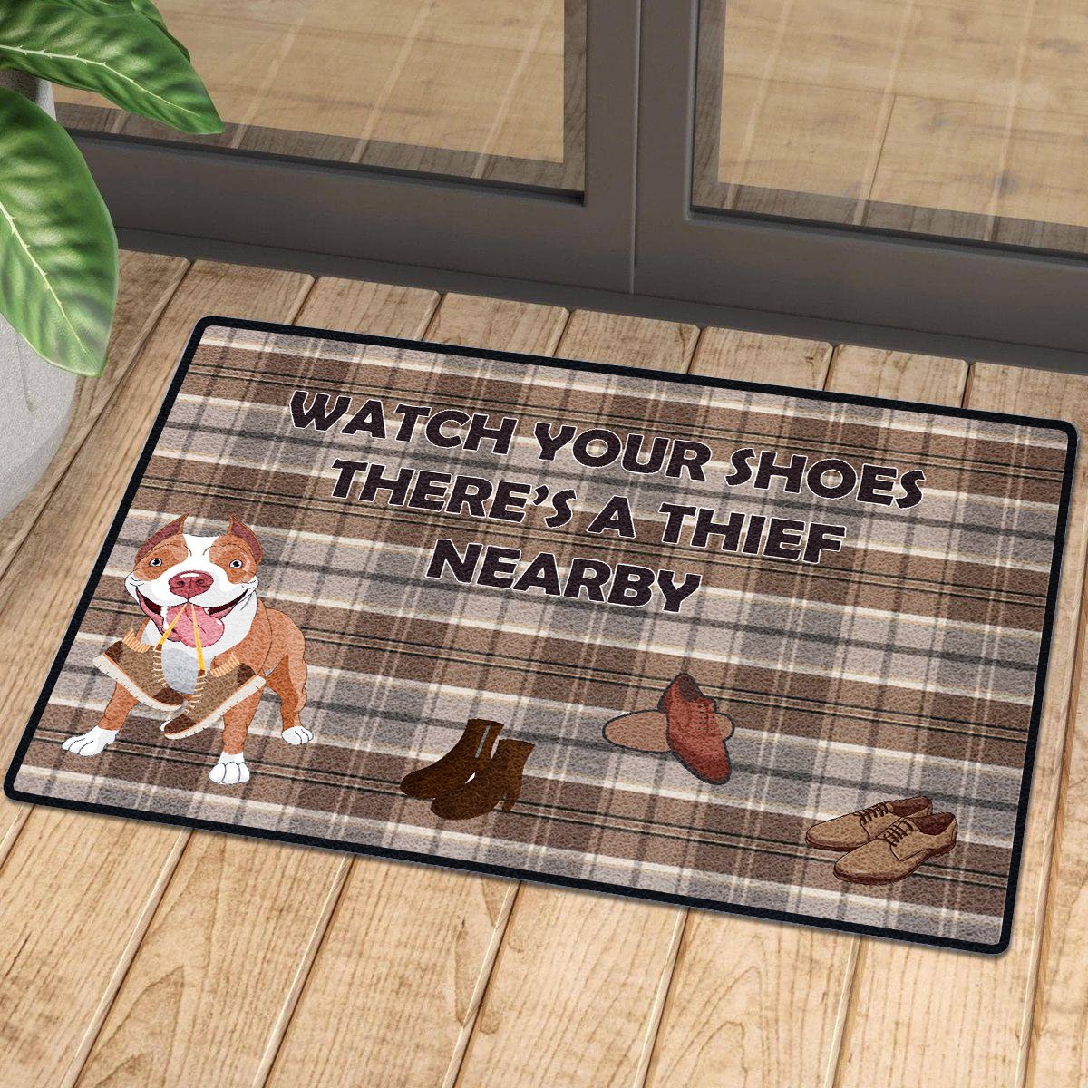 Watch Out Your Shoes Brown Pitbull Doormat | Colorful | Size 8X27” 24X36”