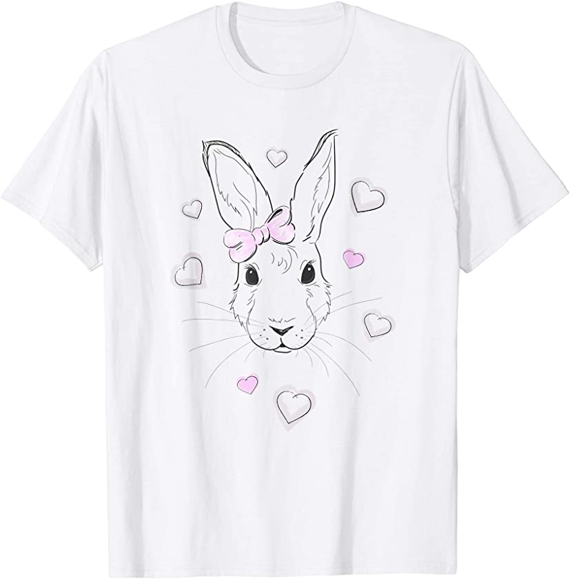 Cute Drawn Bunny with Bow and Hearts Gift Idea for Easter T-Shirt