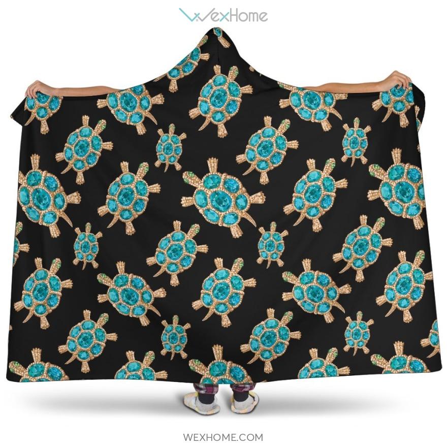 Sea Turtle Blue Stone Pattern Hooded Blanket