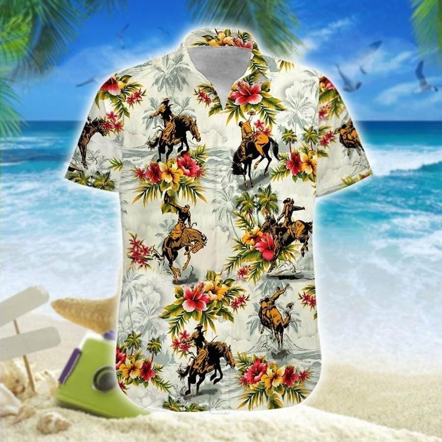 Hawaii Aloha Shirts Bronc Cowboy Flowers Ha6435