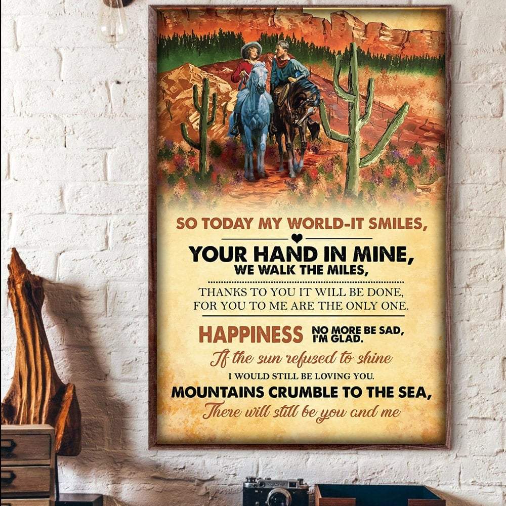Your Hand In Mine We Walk The Miles Horse Couple For Couple Horse Lovers On Anniversary Valentine’S Day Personalized Canvas, Poster Custom Design Wall Art