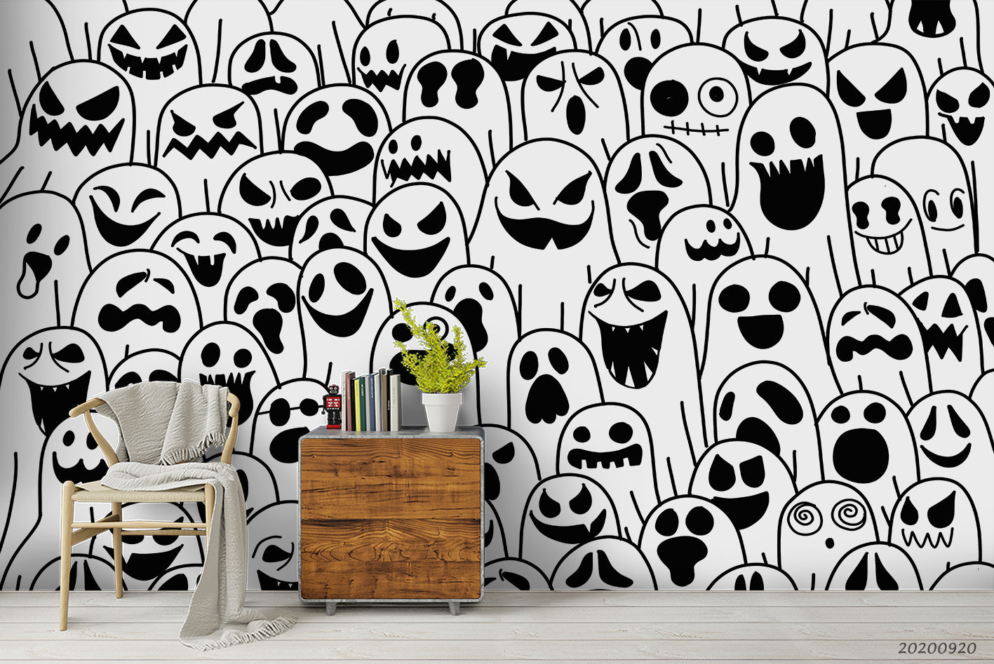 3D Ghost Pattern Halloween Spooky Wall Mural Wallpaper Wj 3028