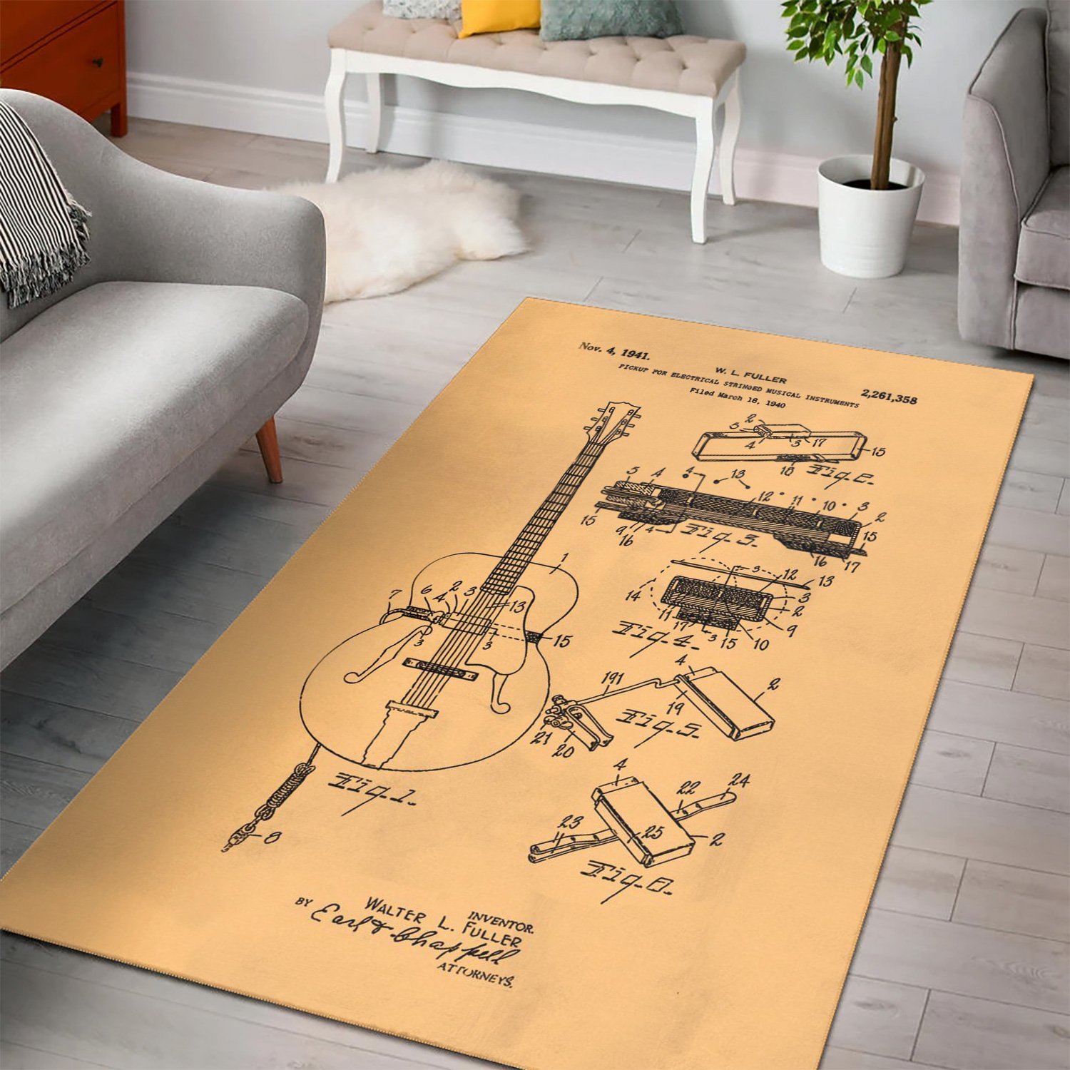 Gibson Pickup Sketch  Instrument Area Rug,  Bedroom,  Halloween Gift