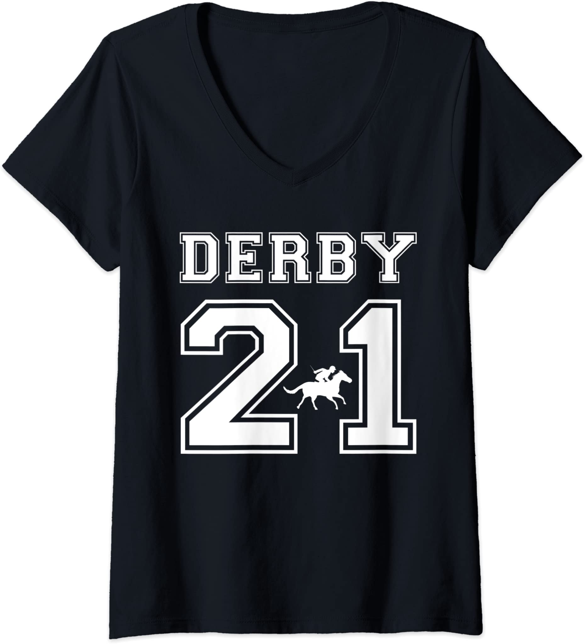 Womens 2021 Derby Jersey Style Graphic Horse Racing Jockey Design V-Neck