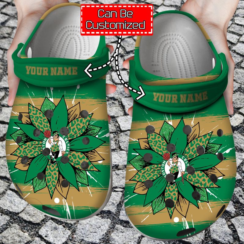 Personalized Basketball Boston Celtics Spirit Sunflower Print Crocband Crocs Shoes