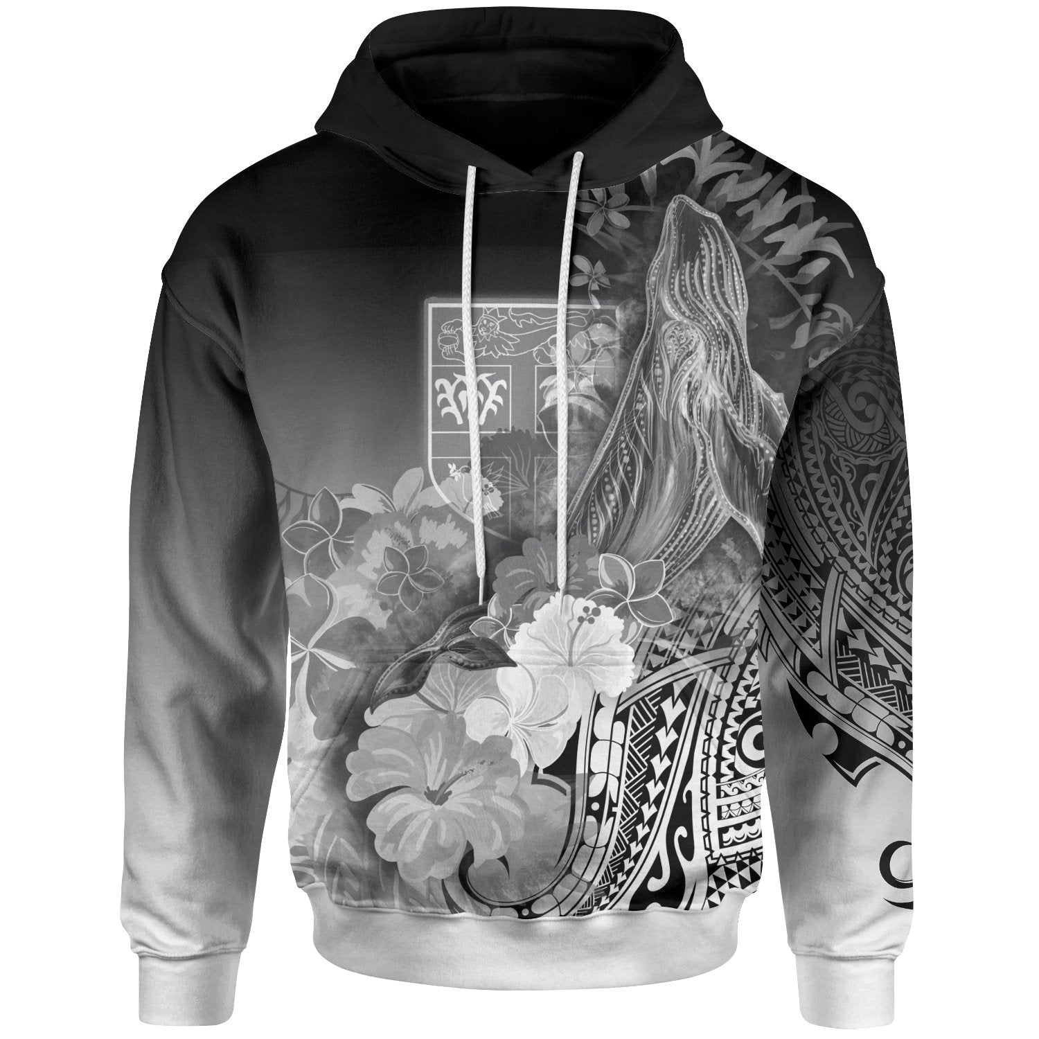 Fiji Hoodie – Humpback Whale With Tropical Flowers (White)