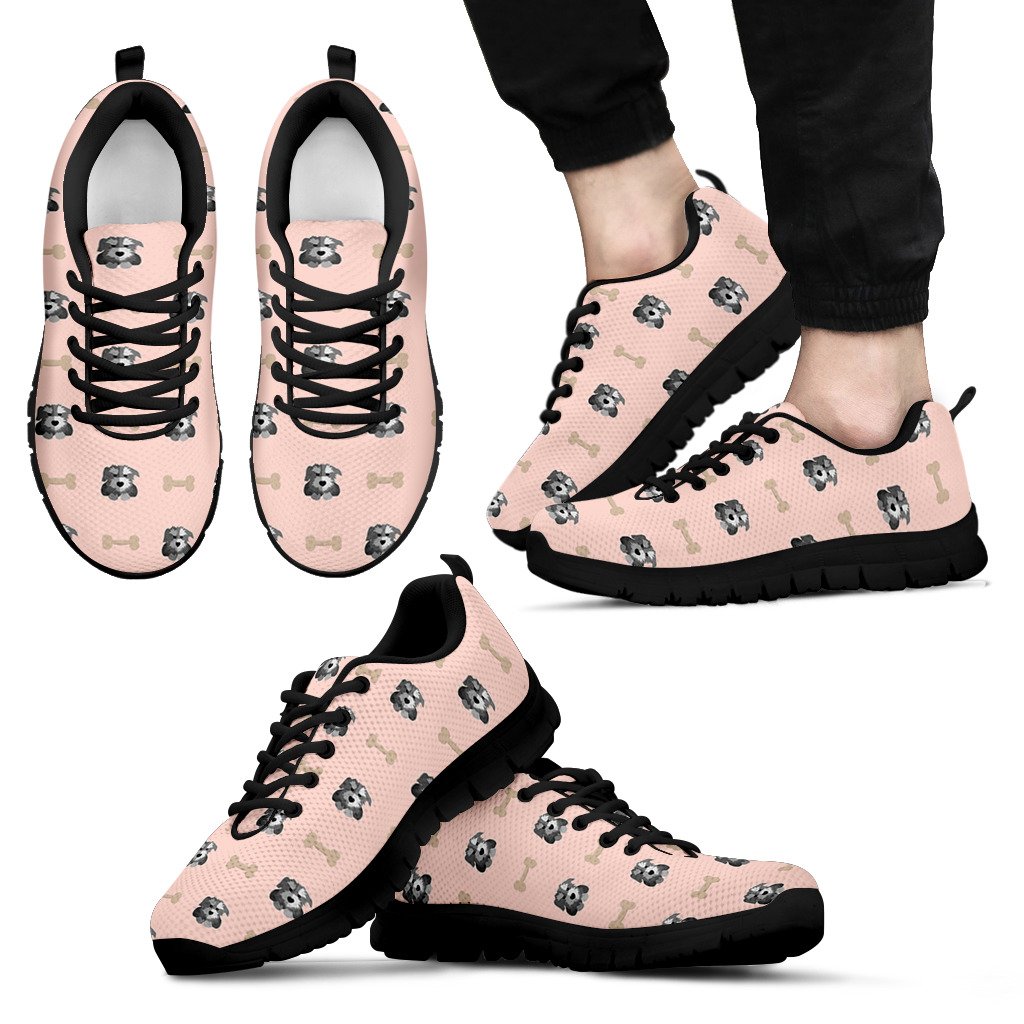 Dog Puppy Schnauzer Pattern Print Black Sneaker Shoes For Men Women