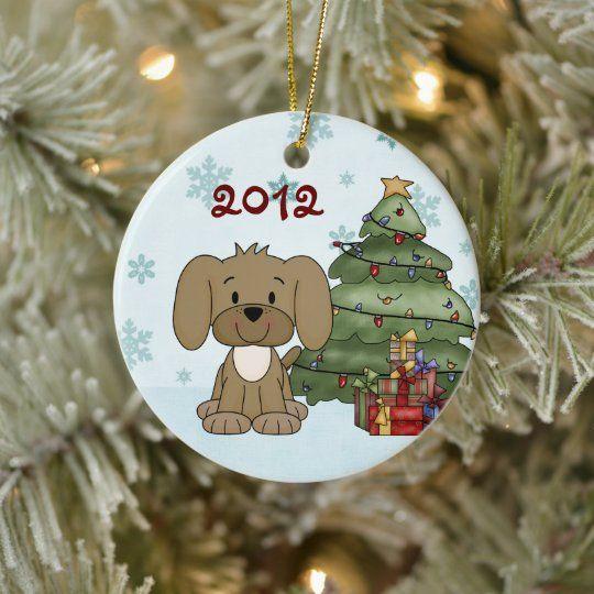 Personalized Ornament Personalized Cute Puppy Dog Baby’S 1St Christmas Customized Ceramic Circle Ornament 1 – 2 Sided