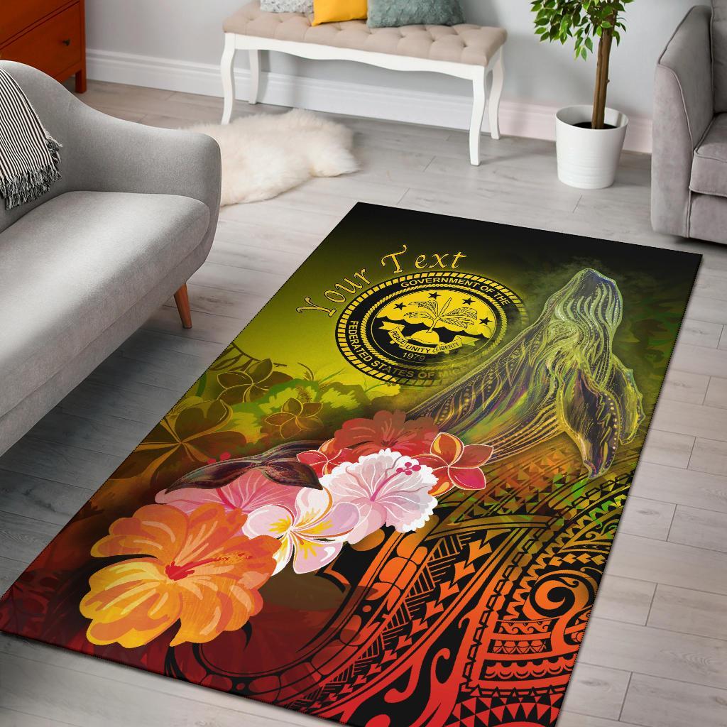 Federated States Of Micronesia Custom Personalised Area Rug – Humpback Whale With Tropical Flowers (Yellow)