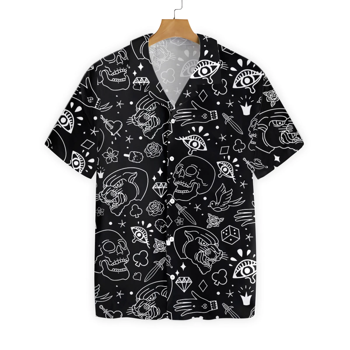 American Traditional Flash Tattoo Skull Hawaiian Shirt | Crazy Funny Hawaiian Shirt | Vintage Hawaiian Shirt