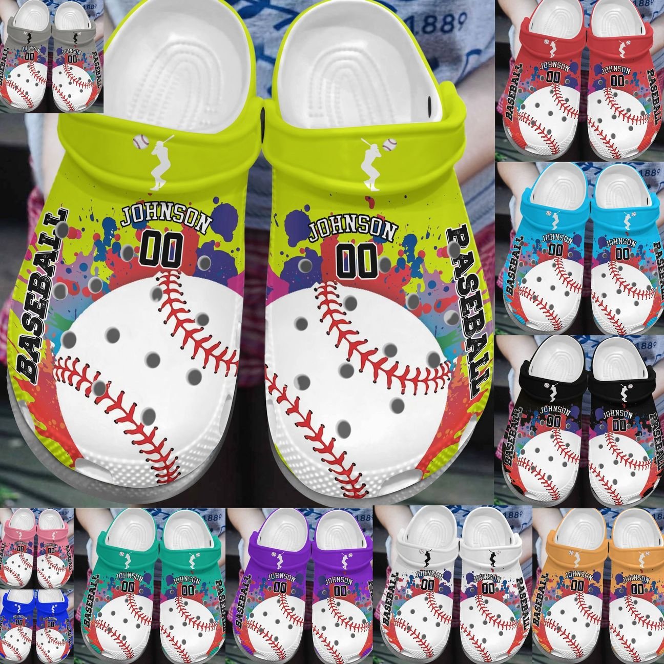 Baseball Personalize Clog, Custom Name, Text, Fashion Style For Women, Men, Kid, Print 3D Whitesole 11 Colors