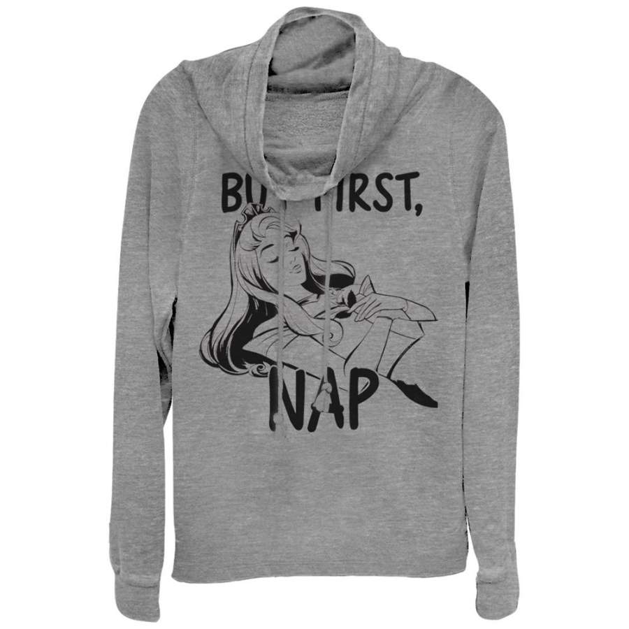 Sleeping Beauty Junior’s Aurora First Nap  Cowl Neck Sweatshirt Gray Heather S