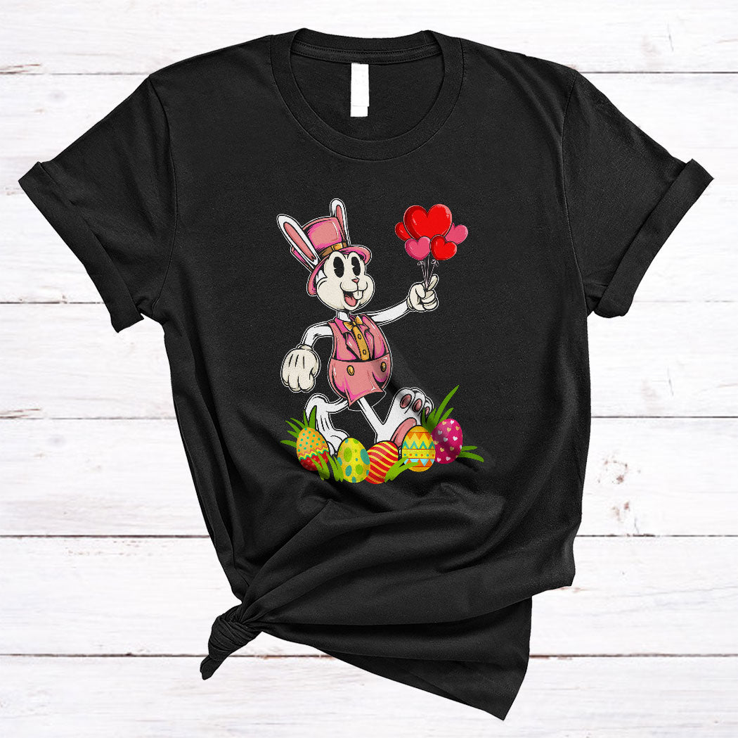 Bunny Holding Heart Balloons Funny Happy Easter Day Bunny Easter Eggs Hunt Lover Gifts T-Shirt