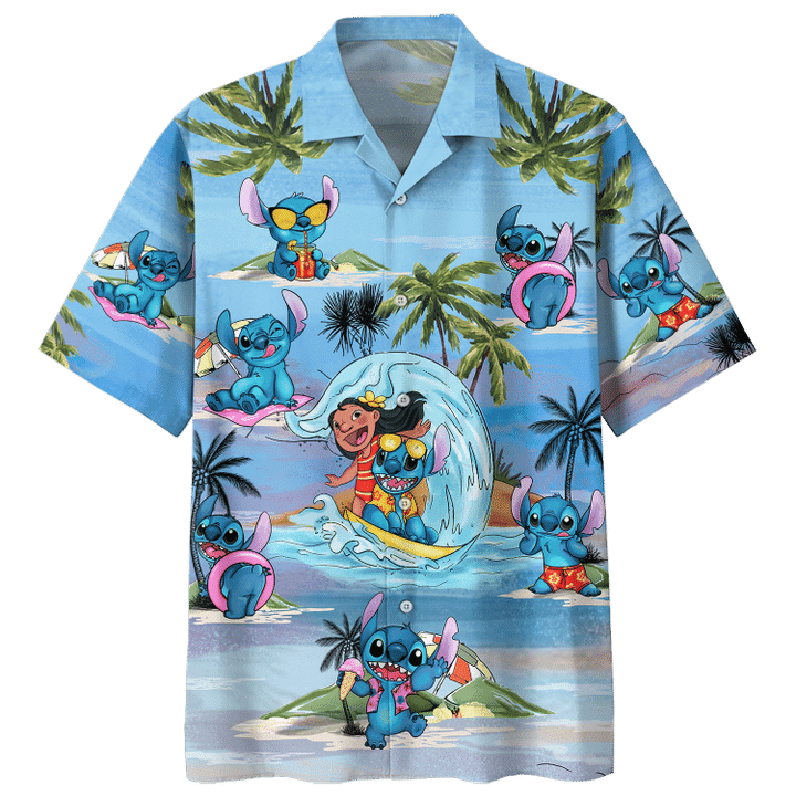 Lilo And Stitch Print Short Sleeve Hawaii Casual Shirt Ha44259