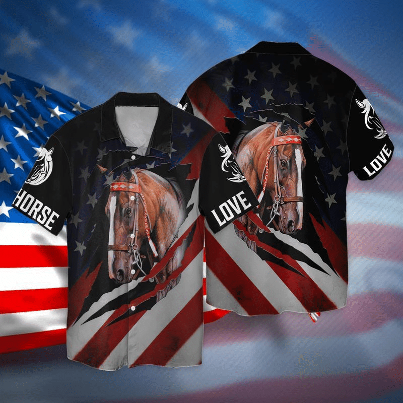 4Th Of July Independence Day Love Horse American Flag Hawaiian Shirt | For Men & Women | Hl3285