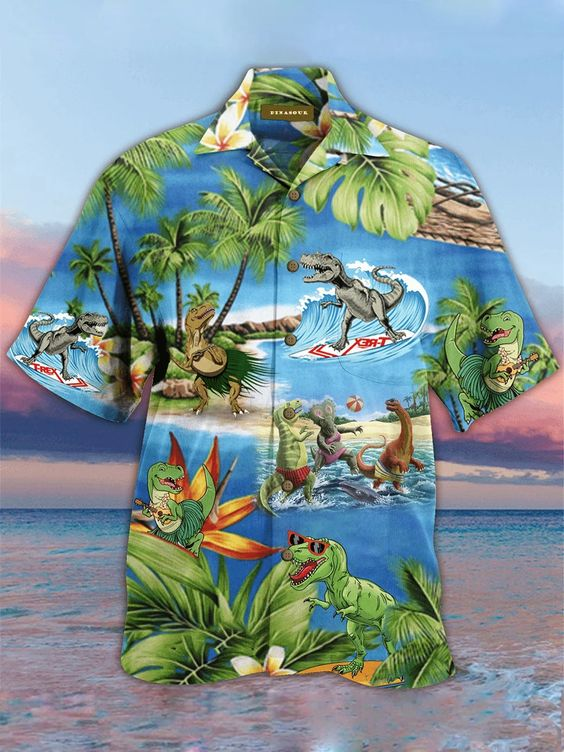 Dinosaur Coconut Tree Hawaii Shirt For Men Women Ha99790