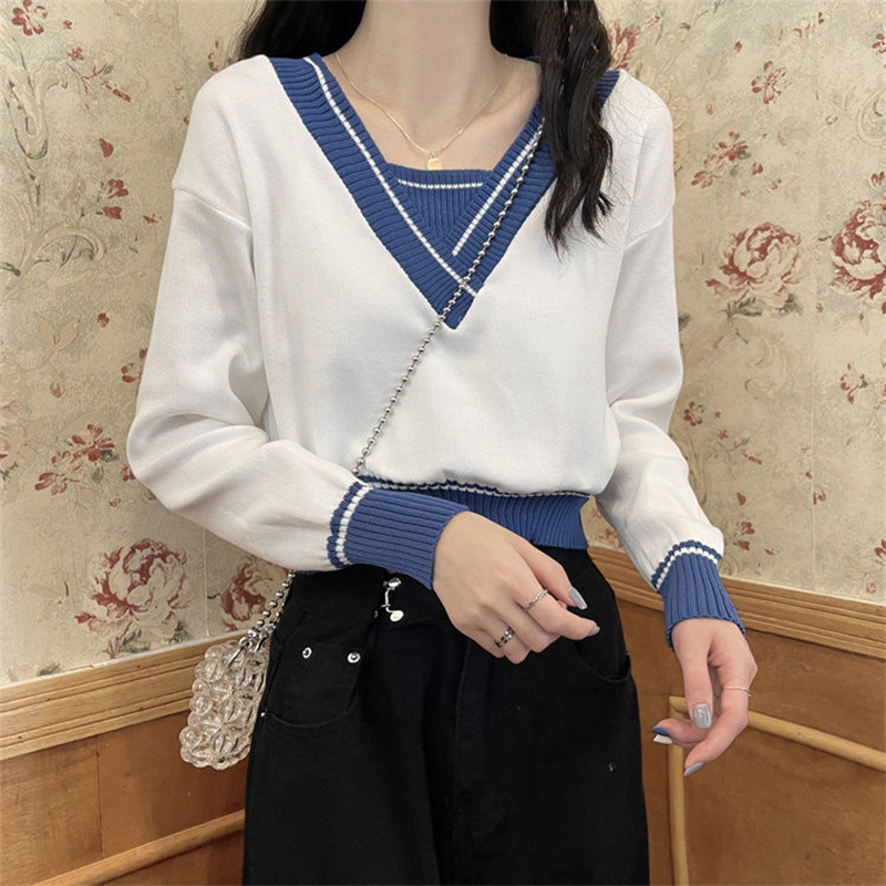 V Neck Sweaters Pullover Knitted Uniform Women Spring Autumn Fashion White Woman Cropped Sweater Jumper Wholesale Ttraf Zzara alx