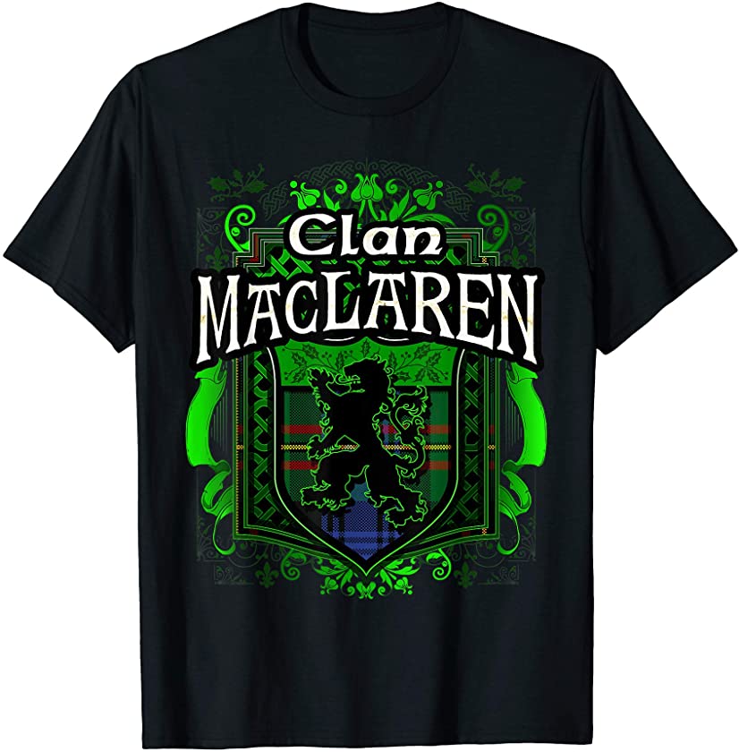 Scottish Surname Clan MacLaren Tartan Lion Crest T-shirt