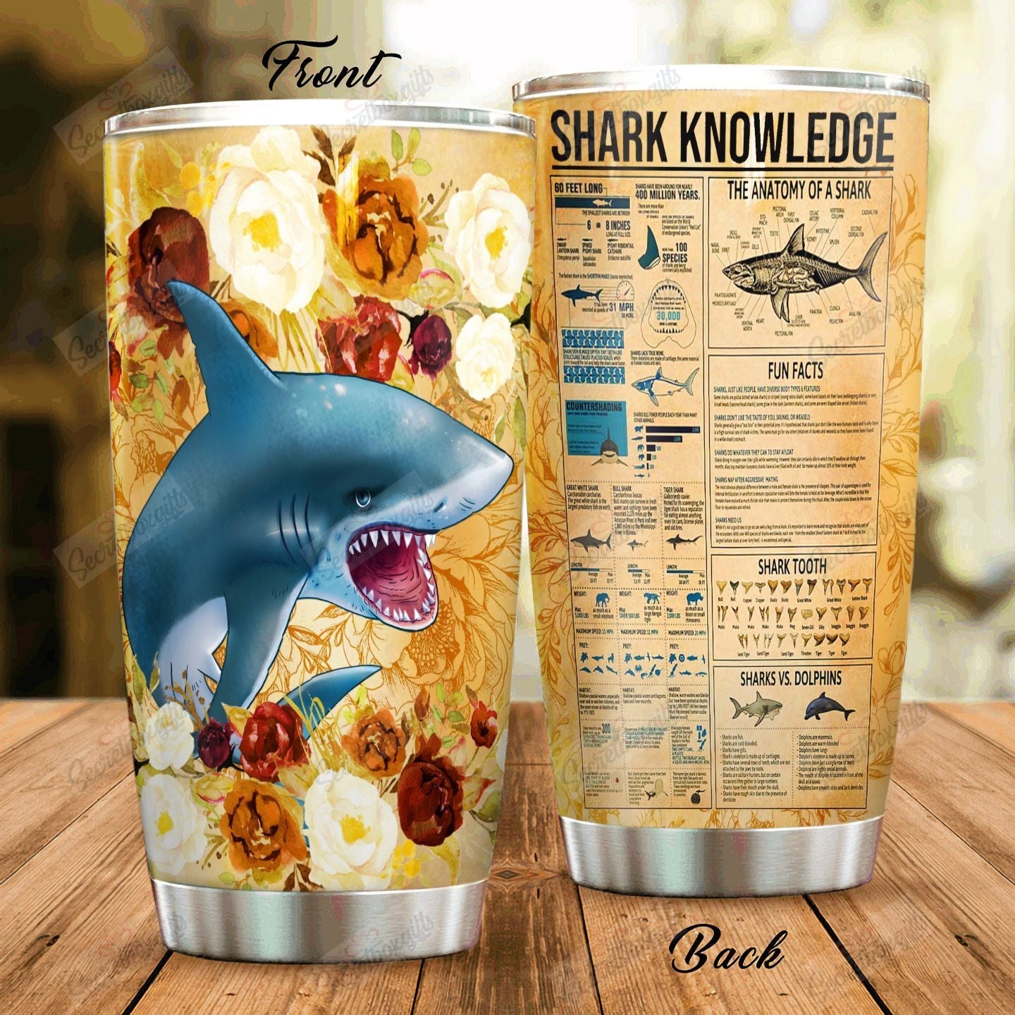 Shark Stainless Steel Tumbler Travel Customize Name, Text, Number, Image Bbb240214Mh