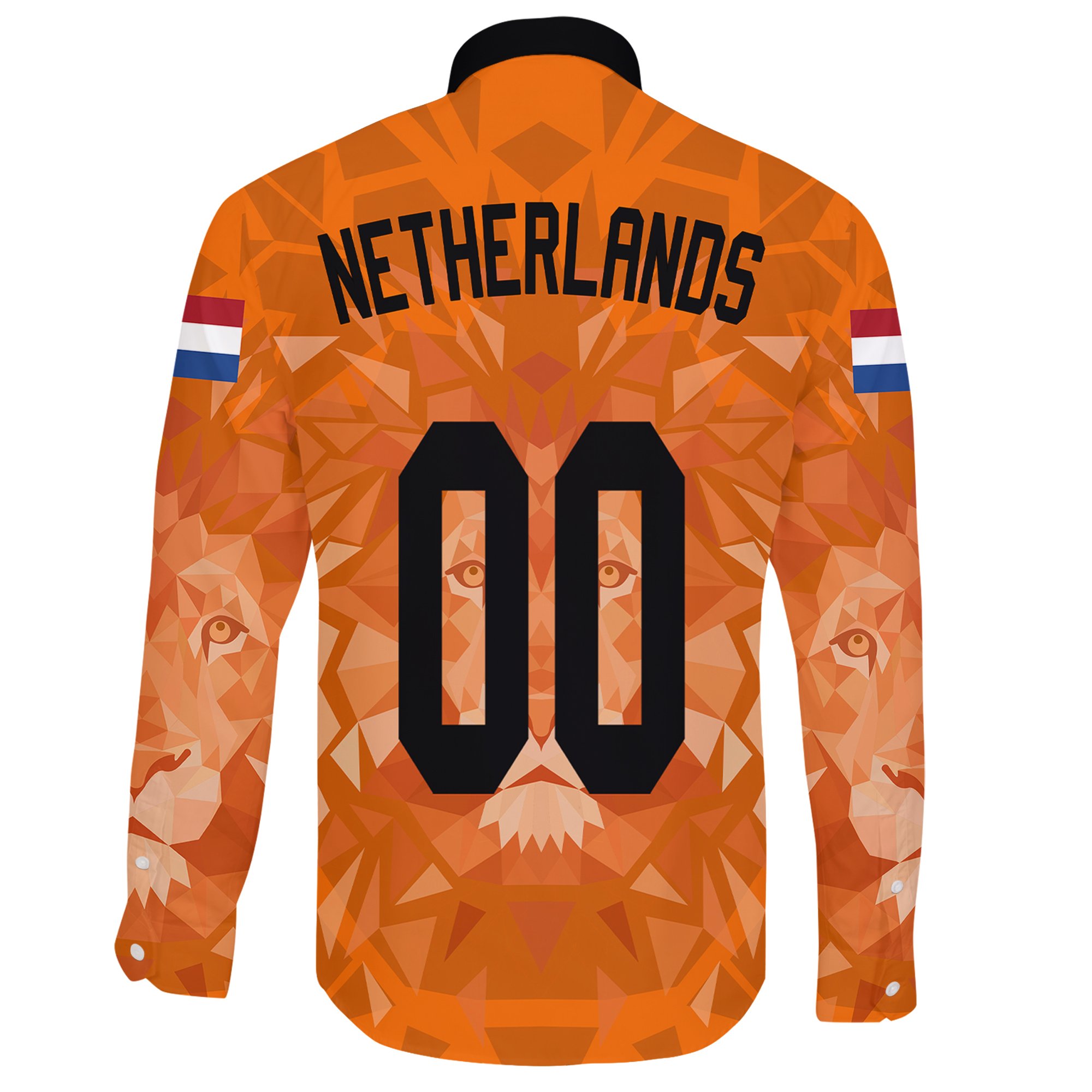 (Custom) Netherlands Lion Long Sleeve Button Shirt Euro Soccer A27