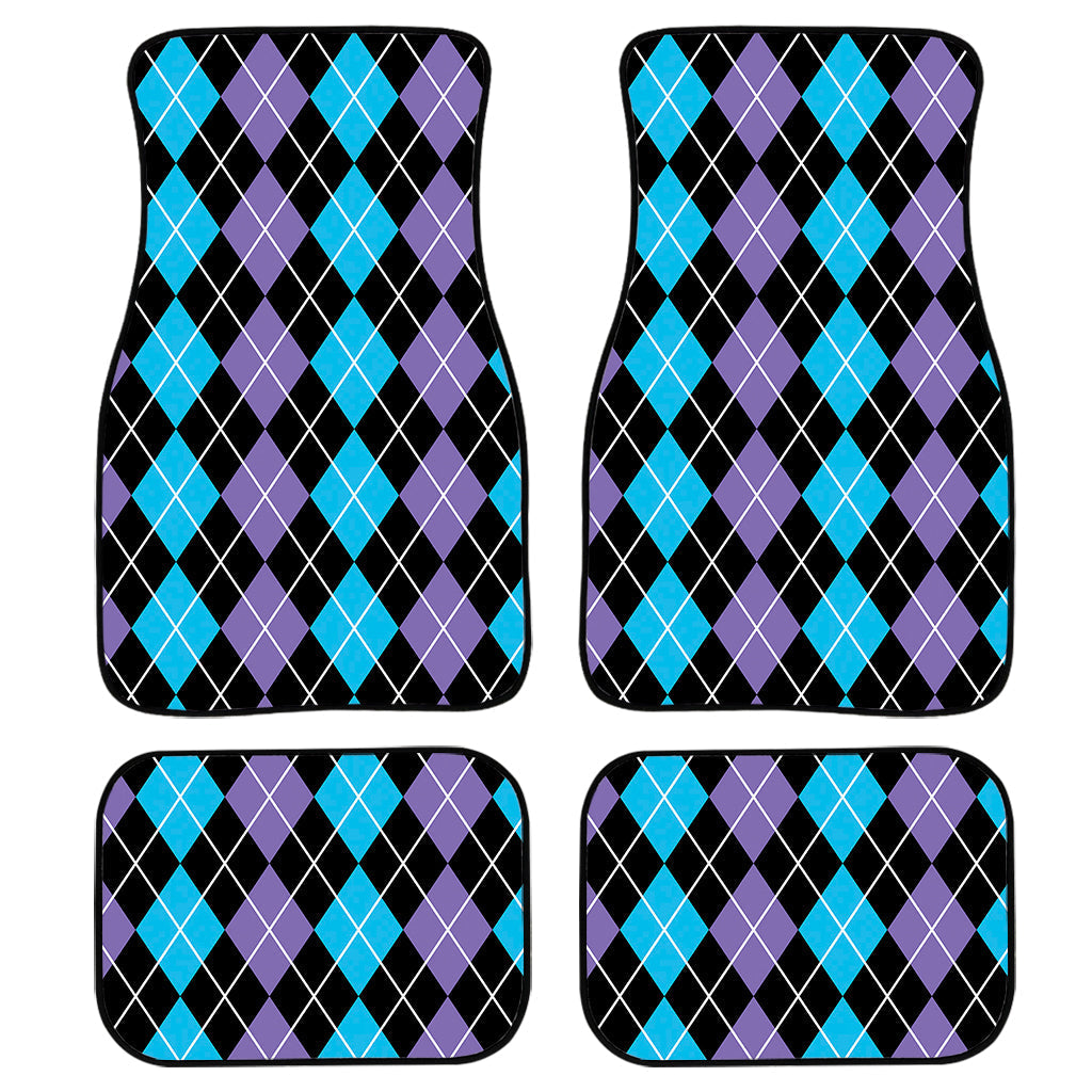 Black Purple And Blue Argyle Print Front And Back Car Floor Mats, Front Car Mat