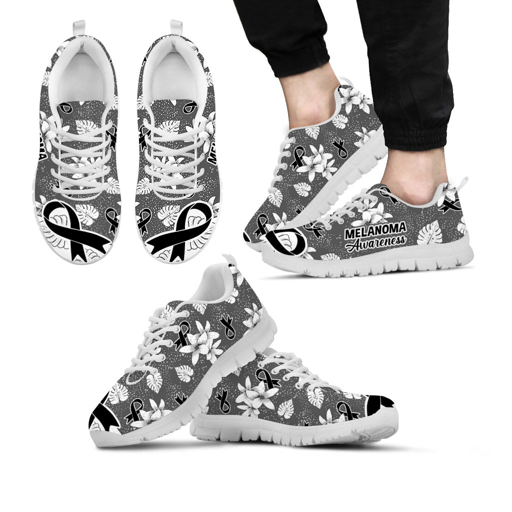 Melanoma Awareness Shoes Flowers Pattern Sneaker Walking Shoes - Best Shoes For Men And Women - Teepulsestore Fashion