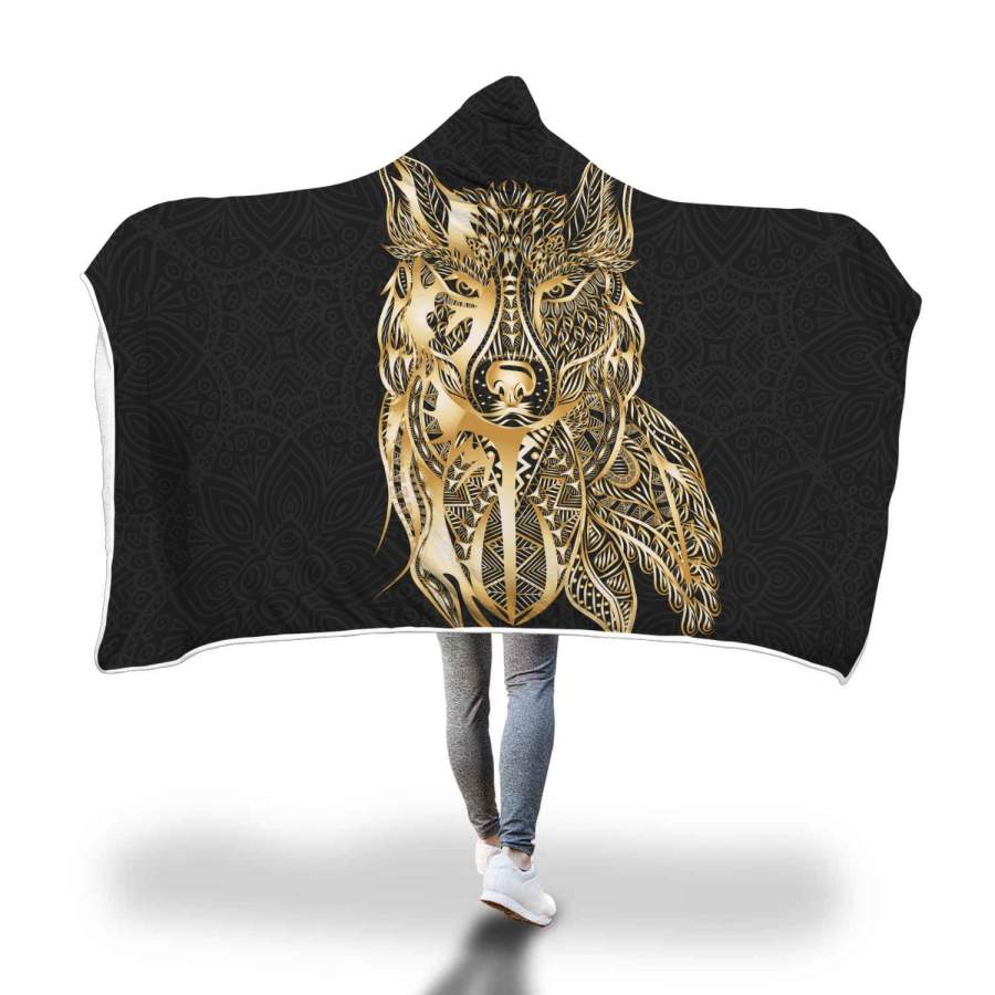 Mandala Wolf Head Hooded Blanket Men Women Gamedayshirts