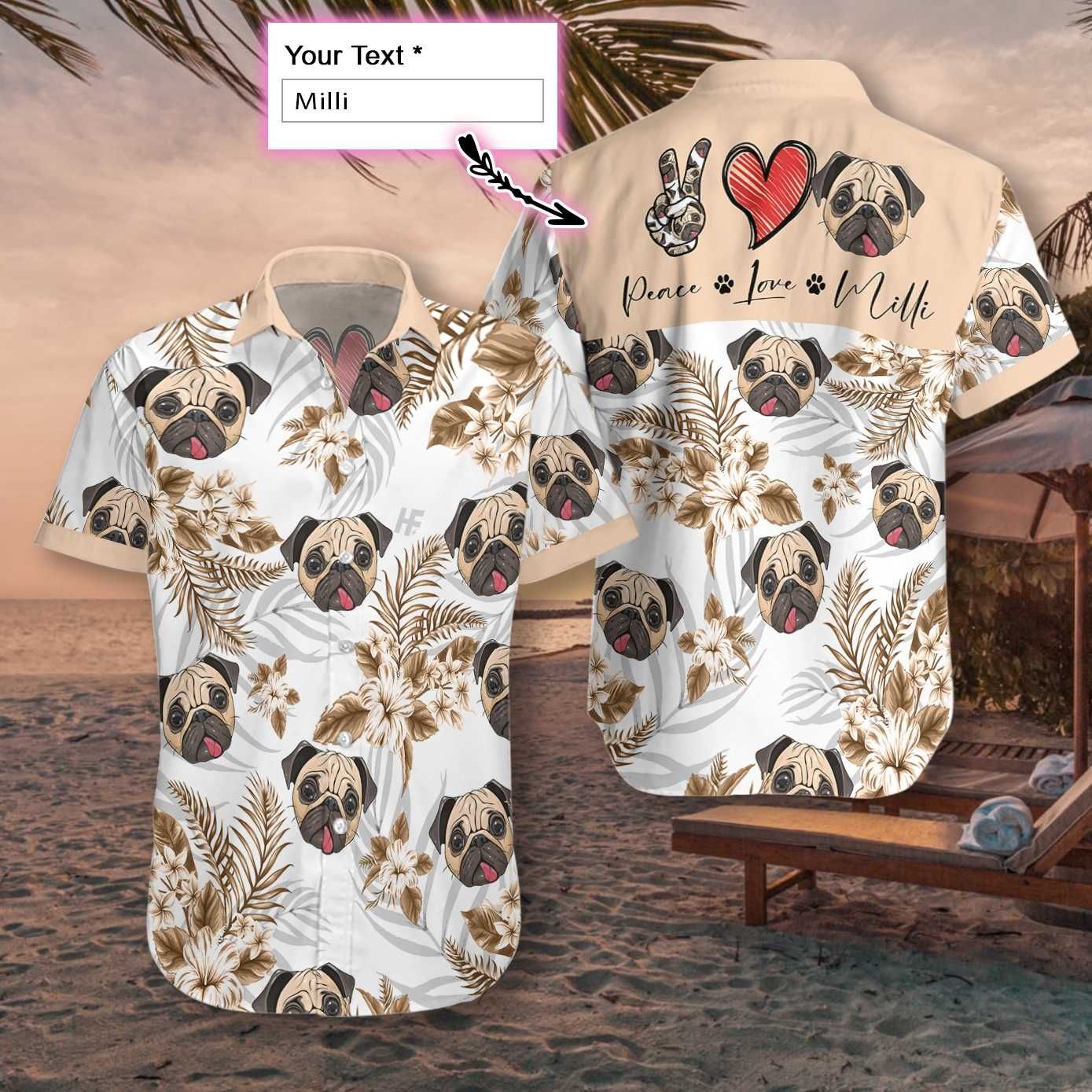 Personalized Peace Love Pug 2811 Custom Hawaii Shirt Ha45766