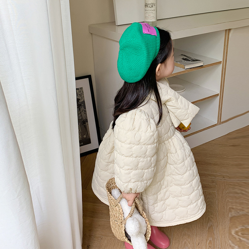 3700D Girls Clothes Bear Embossed Cotton Dress Coat 2022 Autumn and Winter Loose Casual Girl’s Coat Solid Color Cotton Dress alx