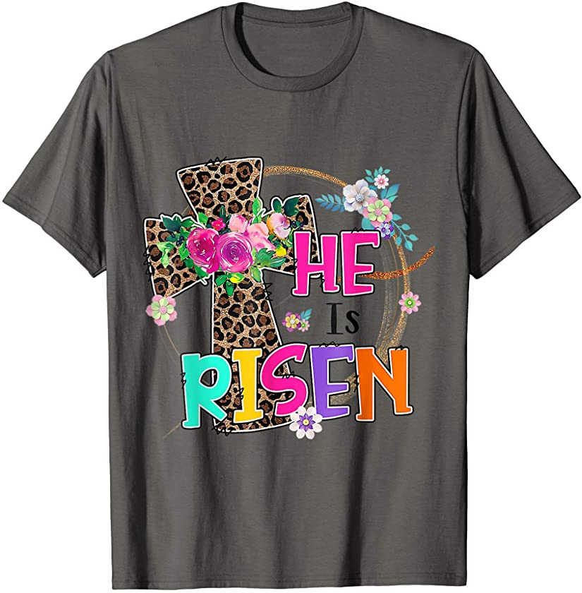 Easter Gift for Christian Teen Girls Mom He is Risen Leopard T-Shirt