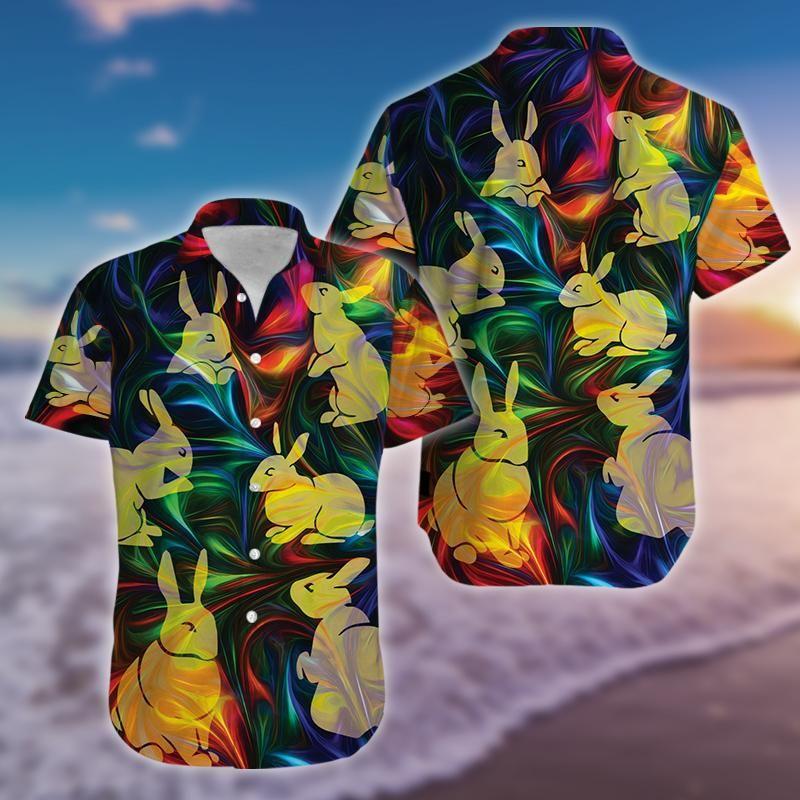 Beach Shirt Colorful Easter Bunny Hawaiian Aloha Shirts, Unisex Print Aloha Short Sleeve Casual Shirt